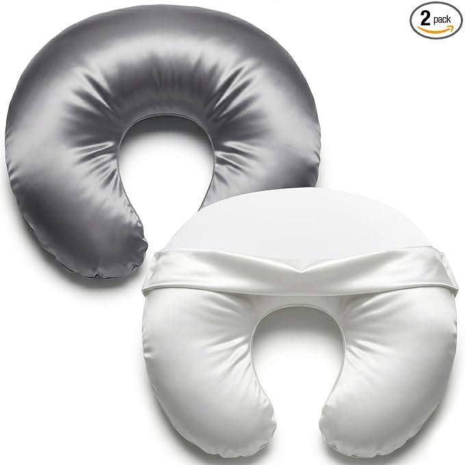 Pro Goleem Satin Nursing Pillow Cover 2 Pack Soft Silk Feeling Feeding Pillow Slipcover for Breastfeeding Moms Fits Standard Infant Nursing Pillow or Positioner Gray and White