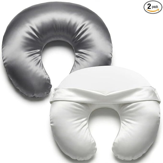 Pro Goleem Satin Nursing Pillow Cover 2 Pack Soft Silk Feeling Feeding Pillow Slipcover for Breastfeeding Moms Fits Standard Infant Nursing Pillow or Positioner Gray and White