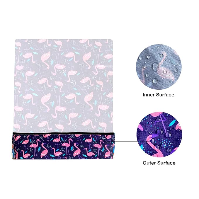FLOCK THREE Washable and Reusable Wet Bag Diaper Bag Water Resistant Swimming Bag Travel Toiletries Pouch Flamingos Birds Zippered 12.6'' x 16.5''