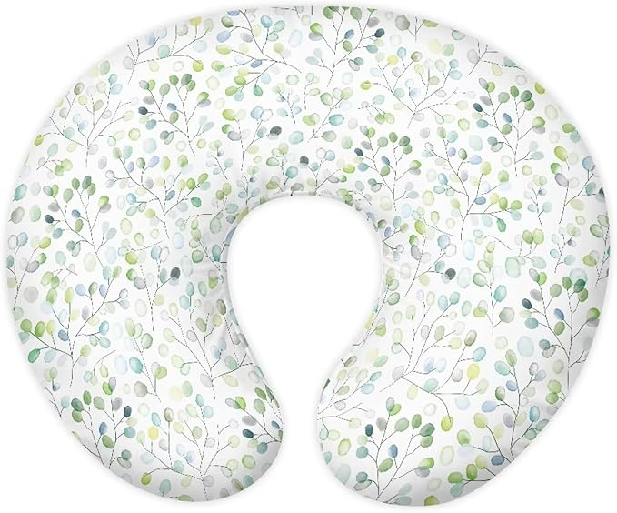 Nursing Pillow Cover Stretchy，Breastfeeding Pillow Slipcover for Baby Girls，Green Leaf Print,Soft Snug Fits On Newborn Feeding Pillow Case