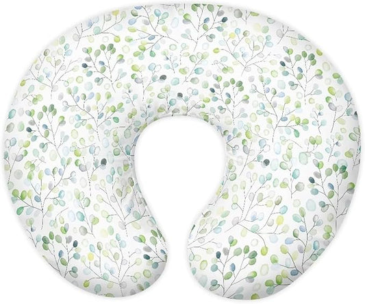 Nursing Pillow Cover Stretchy，Breastfeeding Pillow Slipcover for Baby Girls，Green Leaf Print,Soft Snug Fits On Newborn Feeding Pillow Case
