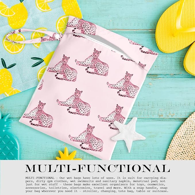 Wet Bag, Wet Dry Bag, Wet Bag for Swimsuit, Travel, Beach, Pool, Diapers, Dirty Yoga Gym Clothes, Waterproof Reusable Polar Bear Horse Dinosaur Alpaca Rabbit Cheetah Print