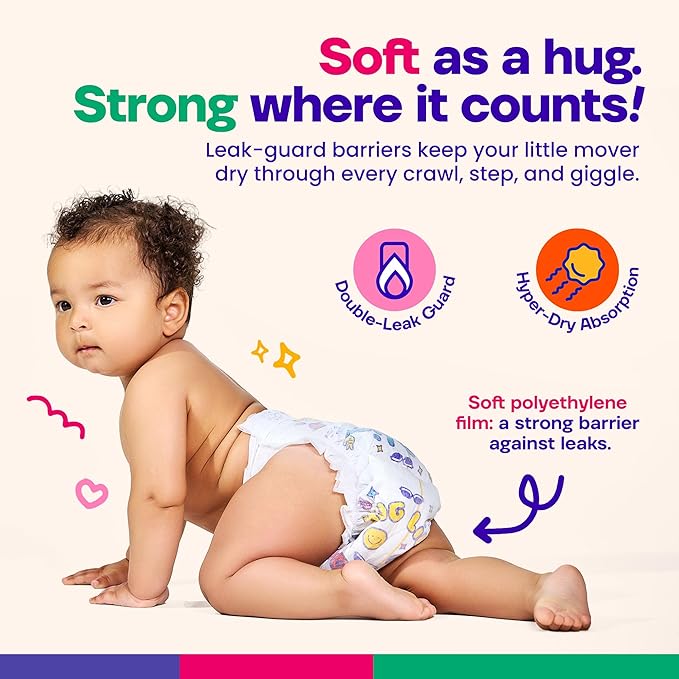 Happy Hues Go-Getters Disposable Diapers Size 6, 35+ lbs–Baby Diapers with Shea Butter, Wetness Indicator,Leak Protection–Ultra-Soft Unisex Diapers with Full Coverage for Boys &Girls– 68Count