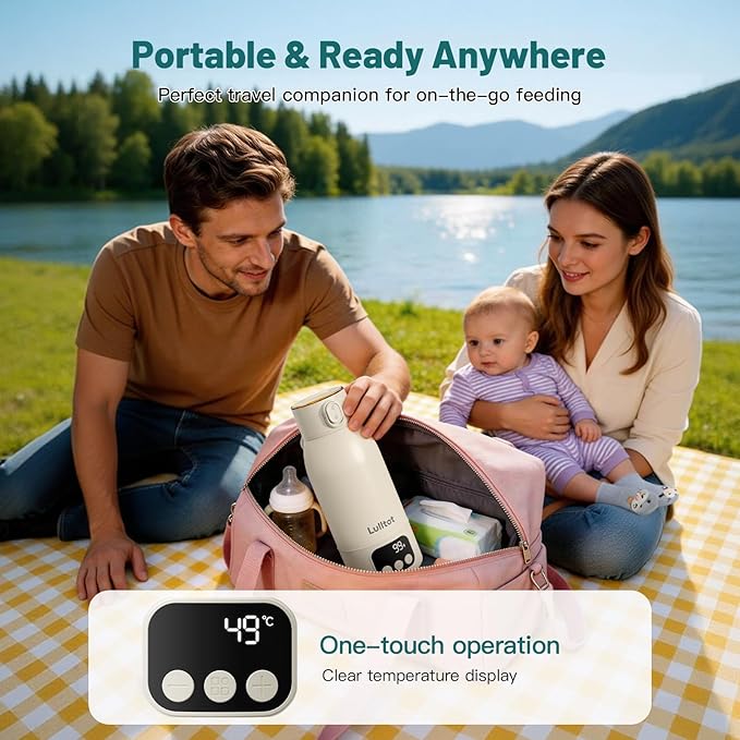 Portable Bottle Warmer for Travel Fast Baby Milk Warmer On-the-Go Breastmilk Warmer for Formula & Water, Newborn Essential Gift, 316L Stainless Steel Long Battery Life 17oz Large Capacity