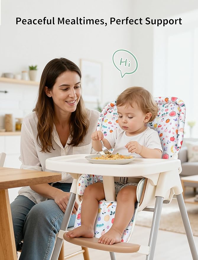 Baby High Chair Cover, Machine Washable High Chair Cushion Pad, Waterproof & Soft, Fits 3-5 Point Harness Chairs, High Chair Replacement Cover for Home & Restaurant Use Oatmeal