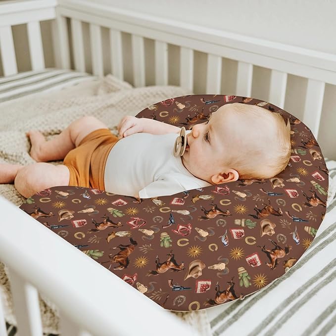 Western Cowboy Baby Nursing Pillow Covers for Boy Girl Vintage Horse Cowboy Boots Hat Cactus Goat Sun Nursery Pillowcase for Breastfeeding Pillows Wild West Soft Stretchy Slipcover for Newborn Infant