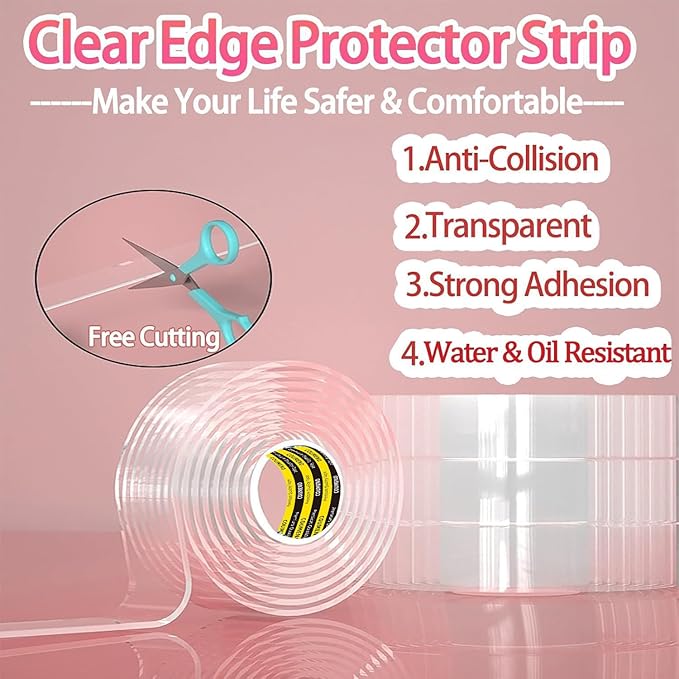 Clear Edge Protector & Corner Guards 2 Packs,1.2in(W) x 9.84FT（L, Baby Proof Corner Protectors for Furniture,Table Bumper for Baby Safety, Sharp Edge Protector for Drawers, Tables, Cabinets