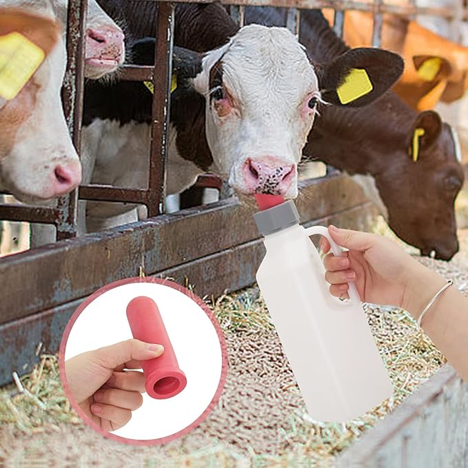 6PCS Calf Feeder Pacifier Teats Soft Rubber Feeding Teats for Cattle Horse Donkey Nursing Bottle Nipples Farm Animal Feeding Supplies (RED)