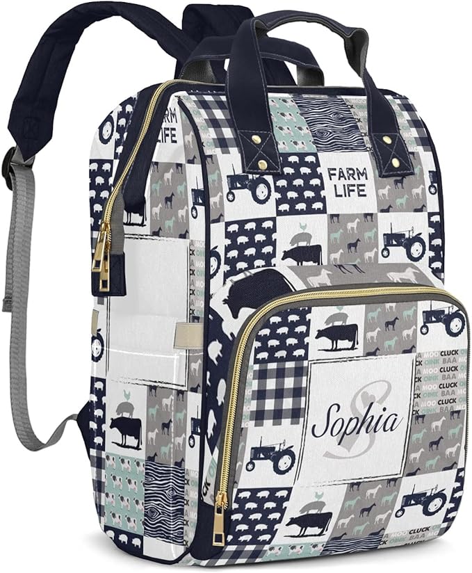 Car Animal Cow Diaper Bag Backpack Tote Custom with Name Multifunction Waterproof Travel Back Pack Diaper Bag Gifts Backpack for Men Women