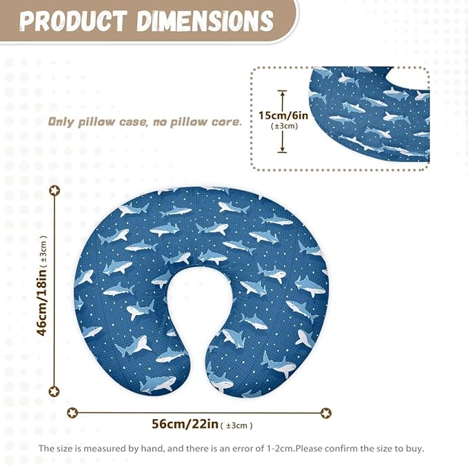 Blue Shark Nursing Pillow Covers for U-Shaped Breastfeeding Pillow Cozy Nursing Slipcover Hidden Zipper Design Soft and Skin-Friendly