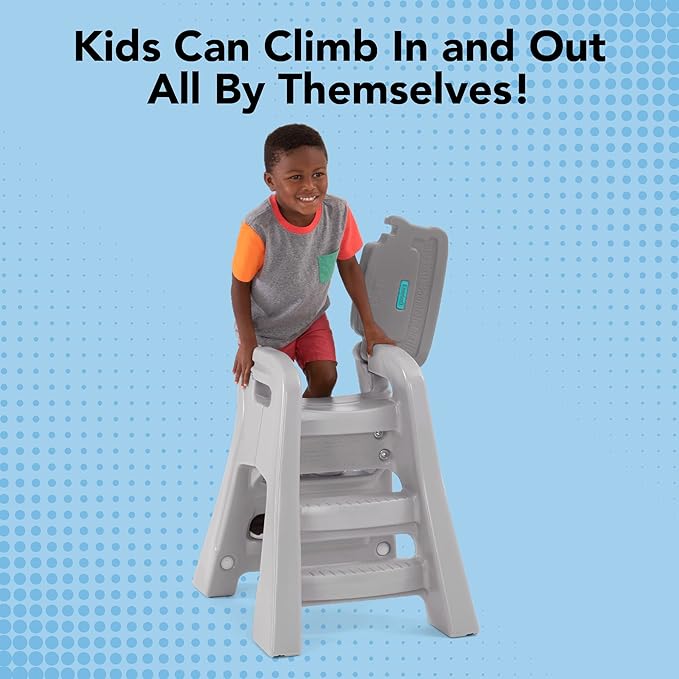 Simplay3 Big Kids Booster Seat, Lightweight Toddler Booster Chair for Dining Table and Kitchen, Toddler Kitchen Helper, Made in USA Gray