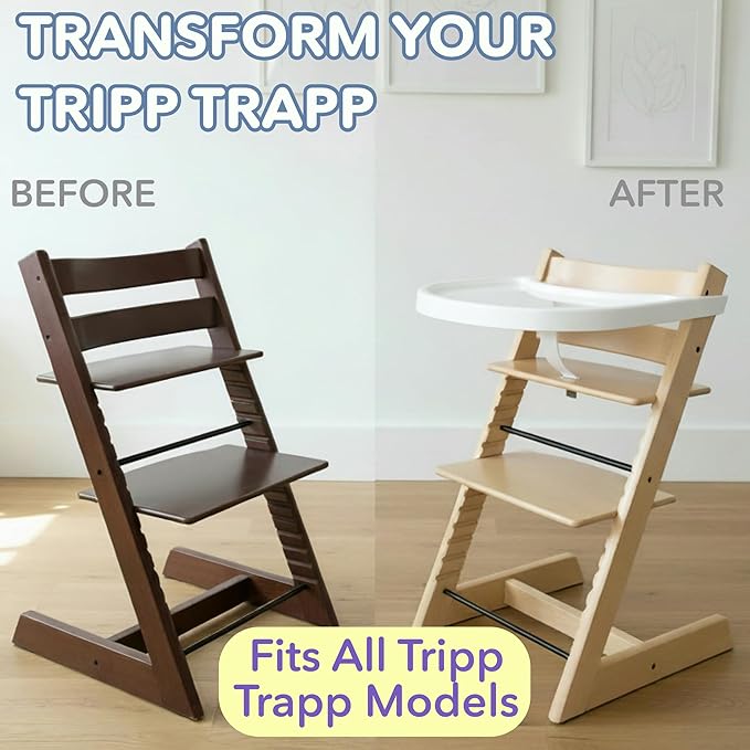High Chair Tray for Stokke Tripp Trapp - White - No Baby Set Needed. Suction Surface. Snap-on. BPA Free.