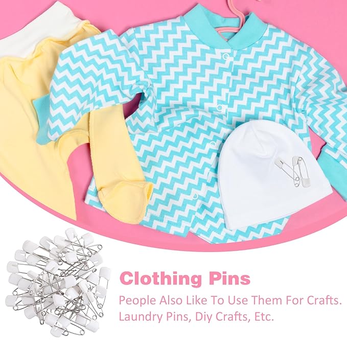 50 Pieces Diaper Pins, 2.2 Inch Plastic Head Safety Pins for Clothes, Heavy Duty Sewing Clips for Fabric and Quilting, Sturdy, Stainless Steel Diaper Pin with Safe Locking Closures