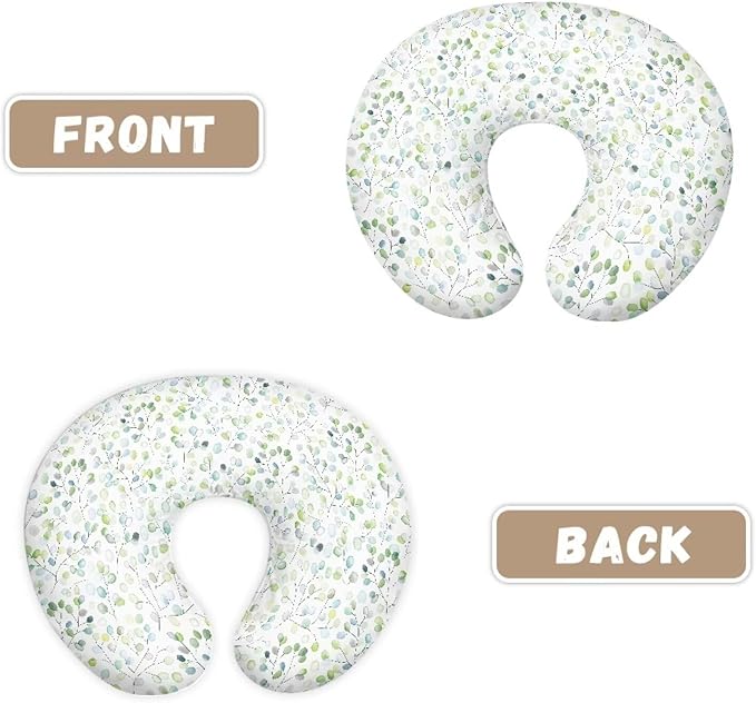 Nursing Pillow Cover Stretchy，Breastfeeding Pillow Slipcover for Baby Girls，Green Leaf Print,Soft Snug Fits On Newborn Feeding Pillow Case