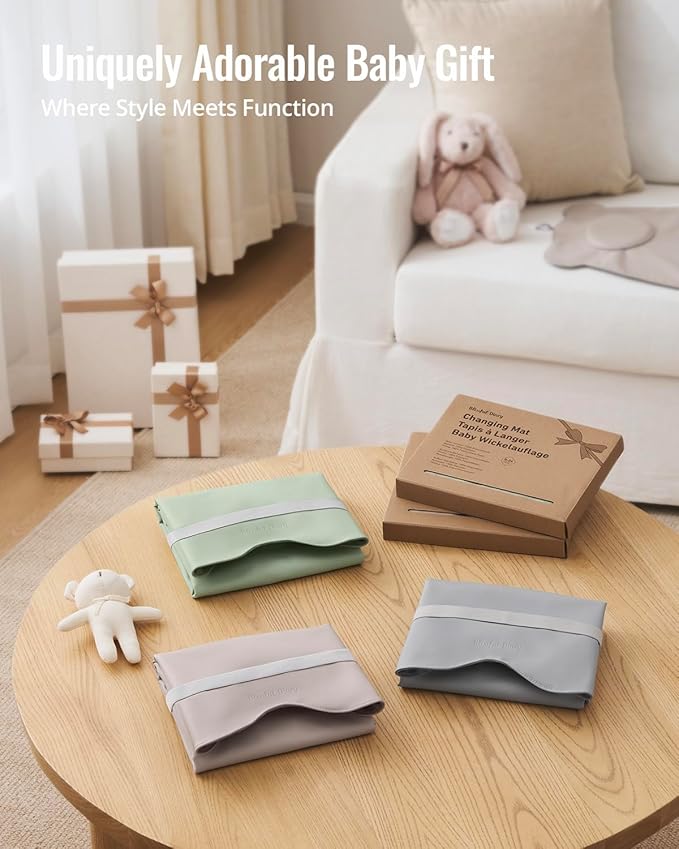 Blissful Diary Vegan Leather Portable Changing Pad, Wipeable & Waterproof Baby Change Mat，Diaper Bag, Travel Essential & Registry Gift, Light Green