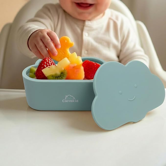 Silicone Snack & Fruits Container – Leakproof Durable and BPA-Free | for Daycare, Preschool, School, and Family Outings – Cloud design 150ML OZ (Blue Teal)