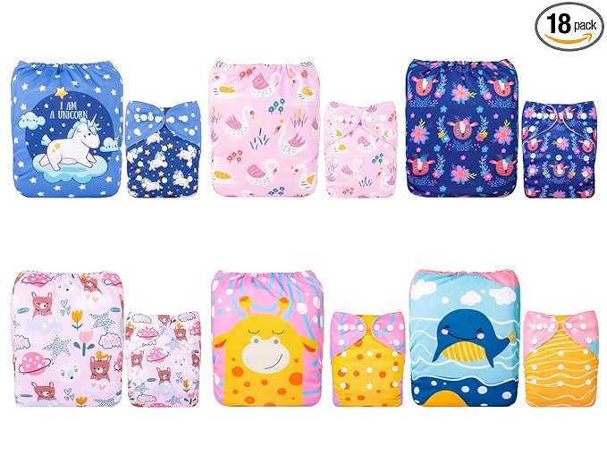 ALVABABY Baby Cloth Diaper 6 Pack with 12 Inserts One Size Cloth Diaper Covers Adjustable Washable Reusable for Baby Girls and Boys