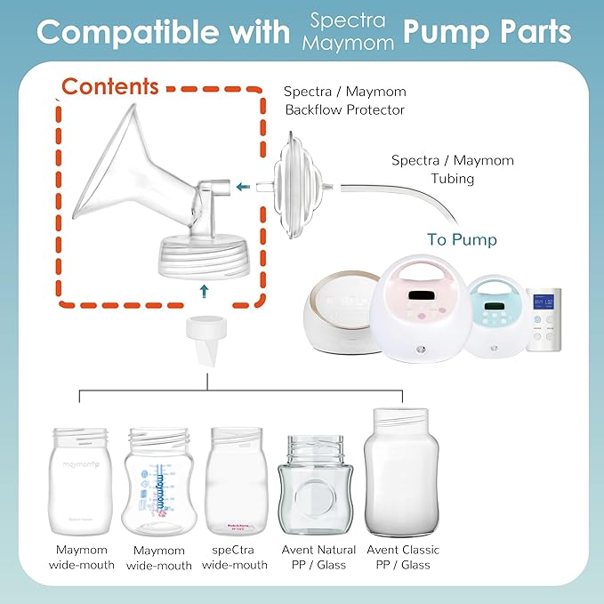 Maymom Pump Part Compatible with Spectra S1,S2 Spectra 9 Plus Breastpump; Incl Wide Mouth Flange (One flange-13mm Flange) Not Original Spectra Flange; Not Spectra Baby USA Parts