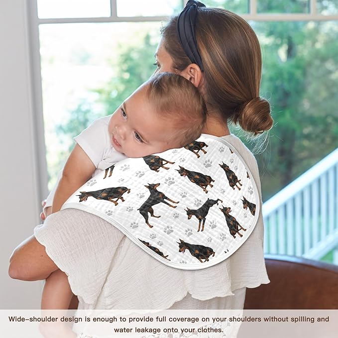 4 Pack Muslin Burp Cloths Doberman Dogs White Cotton Baby Burp Cloths Extra Absorbent and Soft Thick Burping Cloth for Newborn Boys Girls 22x11 Inch