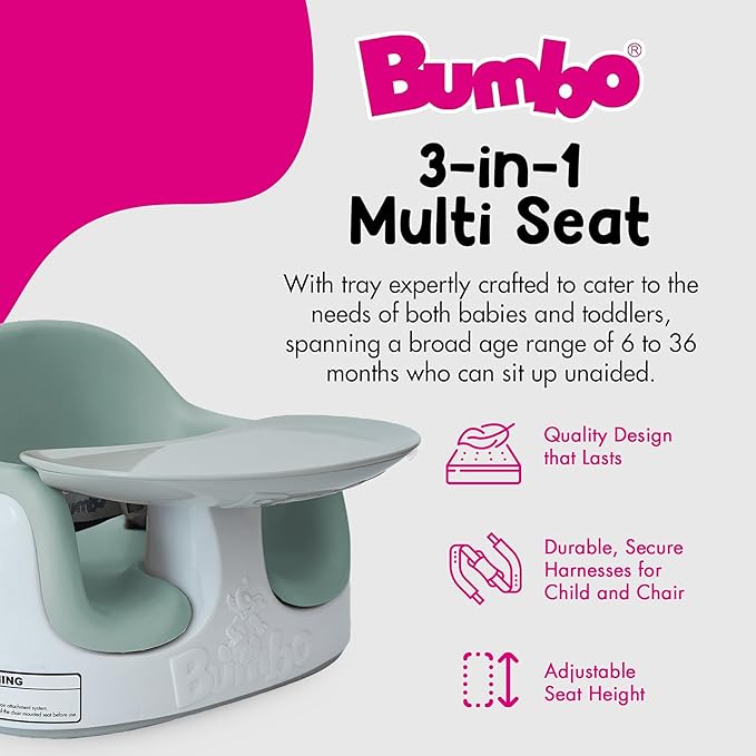 Bumbo 3-in-1 Multi-Seat for 6 to 36 Months, Travel Baby and Infant Feeding & Play Floor Seat, Agave - All-in-One Portable Booster with Dining Tray & Toddler Kitchen High Chair