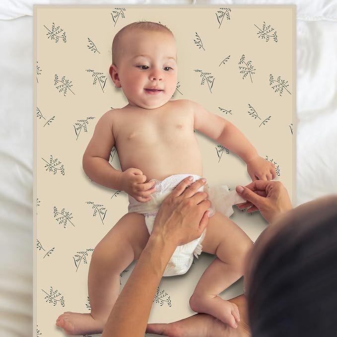 Vegan Leather Baby Changing Mat - Wipeable Portable Changing Pad, Foldable Travel Changing Mat for Baby, Newborns Toddlers Shower Gifts (Ear of Wheat,20"*28")