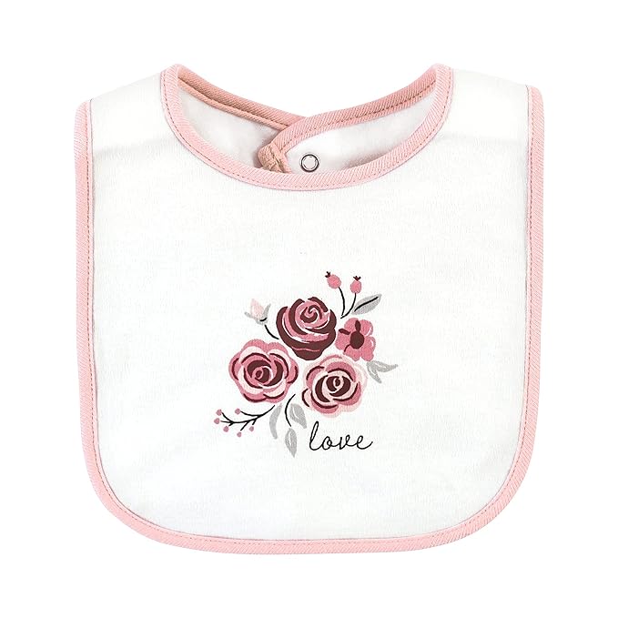 Hudson Baby Unisex Baby Cotton Bibs, Rose, One Size