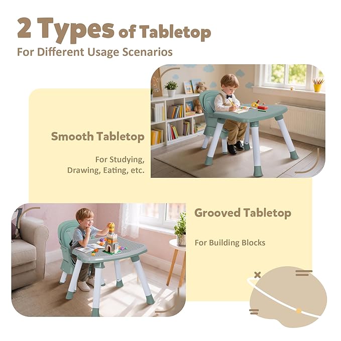 TODEFULL Baby High Chair, 8 in 1 Convertible Highchairs for Babies and Toddlers, Children Dining Booster Seat/Kids Building Block Table for Girls Boys, Baby Seat with Removable Tray, Green