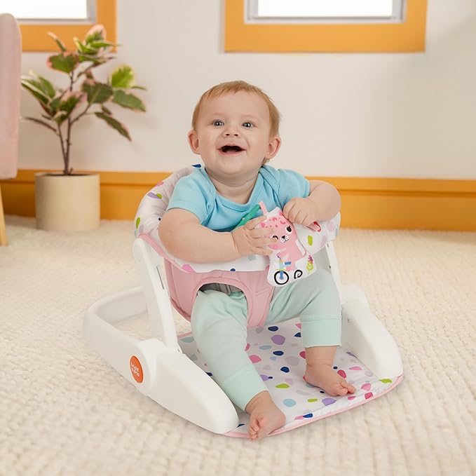 Bright Starts Learn-to-Sit 2-Position Baby Floor Seat with Toys, Pink, 4-12 Months