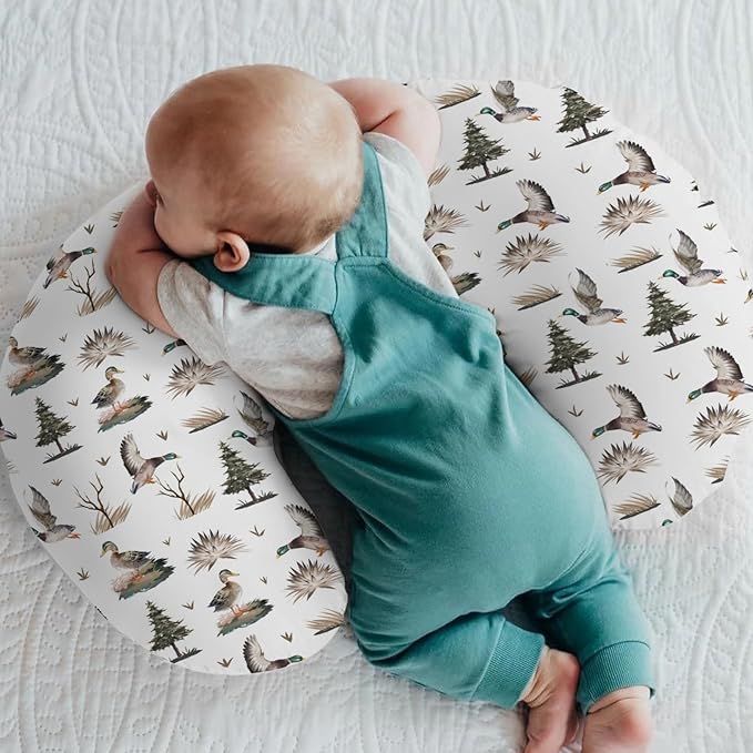 Retro Duck Hunting Baby Nursing Pillow Covers for Boy Girl Vintage Flying Mallards Nursing Pillowcase for Breastfeeding Pillows Wild Ducks Trees Leaves Soft Stretchy Slipcovers for Newborn Infant