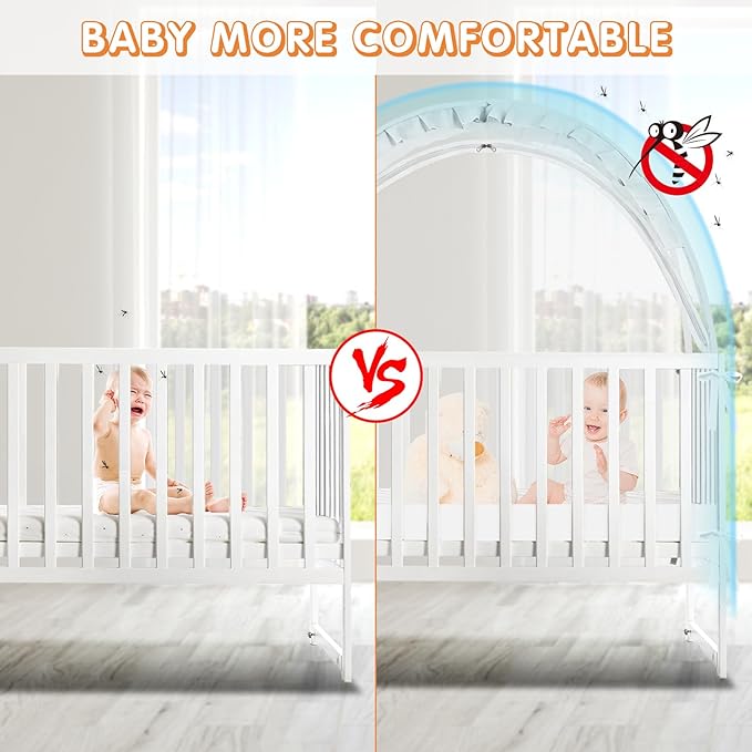 Crib Tent to Keep Baby from Climbing Out - Crib Net to Keep Baby in - Pop Up Breathable Cribs Cover - Canopy with Upgrade Strong Mesh and Durable Zipper (White, Lager)