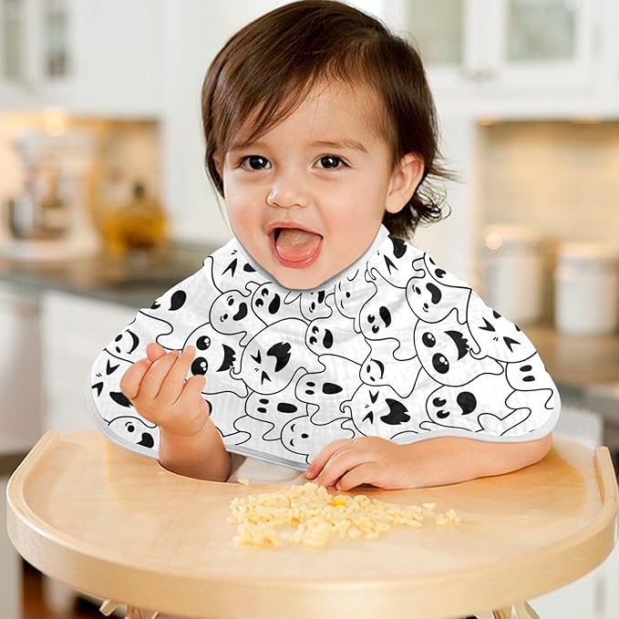 Muslin Burp Cloths for Baby Boys and Girls - 4-Pack Ultra Absorbent Halloween Ghosts Muslin Washcloths, Newborn Towel, Milk Spit Up Rags, Burp Cloth Bib for Unisex, 22 x 11 Inch