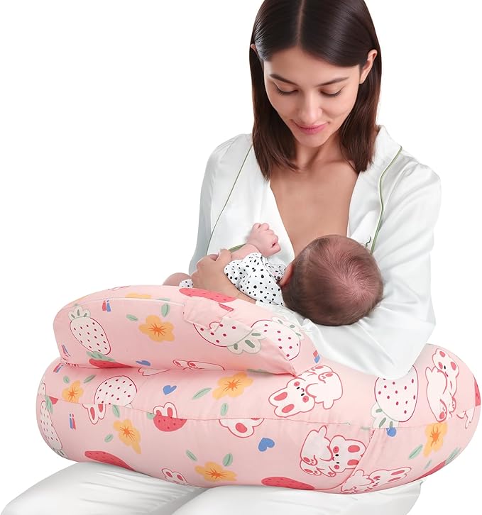 AMASKY Nursing Pillow for Breastfeeding, Animal Patterns Removable Cotton Cover, Machine Washable, Strawberry Pattern (Candy Pink), Pallet of Product