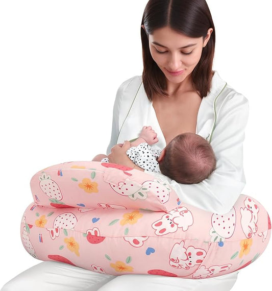 AMASKY Nursing Pillow for Breastfeeding, Animal Patterns Removable Cotton Cover, Machine Washable, Strawberry Pattern (Candy Pink), Pallet of Product