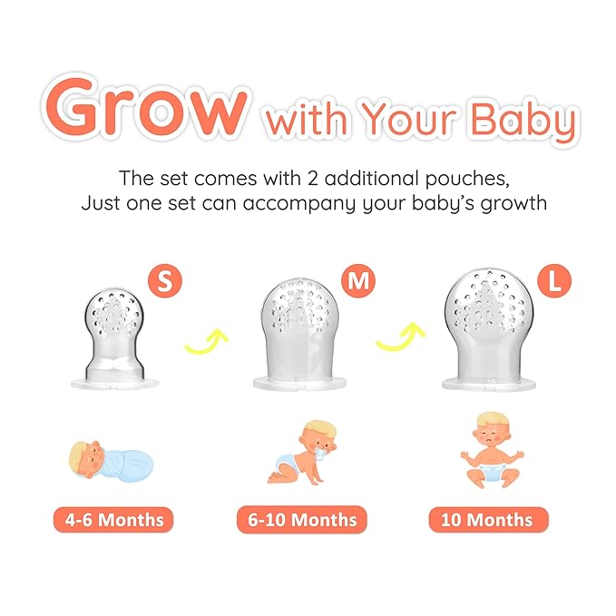 Infant Baby Fruit Feeder & Food Feeder, Breast Milk Popsicle Mold for purees, Baby Teething Relief teether,4pcs self Feeding Sets for Toddler, BPA Free 3 Month + (Muted)