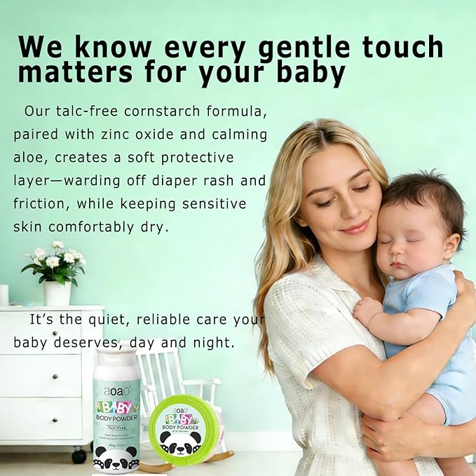 Baby Body Powder, Talc-Free Cornstarch Dusting Powder, Soothing Care for Sensitive Skin, Protect Diaper Area, Help Prevent Diaper Rash with Zinc Oxide, Gentle Formula Absorb Sweat & Anti-Chafe, 3.53oz