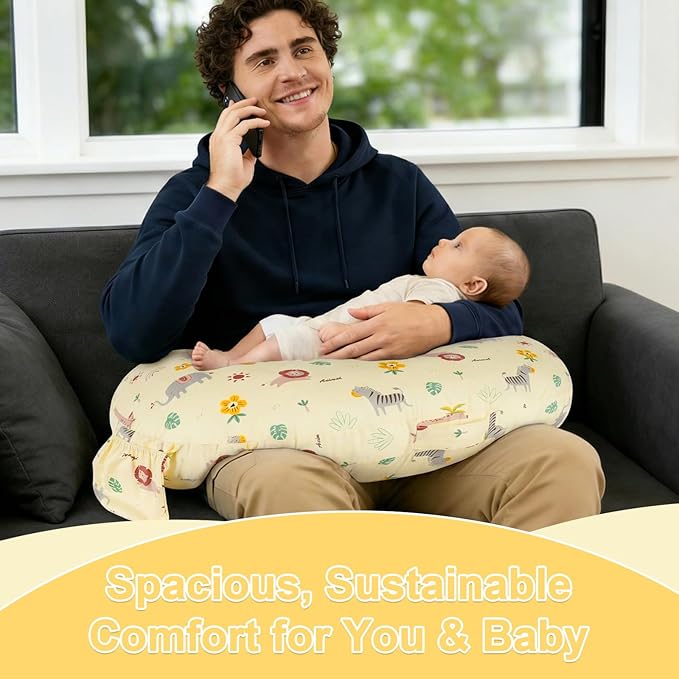 x-vesolje Plus Size Nursing Pillow Wider Support, Breastfeeding Pillow with Adjustable Strap Fit All Body Type, Ergonomic Breast Feeding Pillow, Baby Feeding Pillow for Mom- Max Size/Animal Yellow