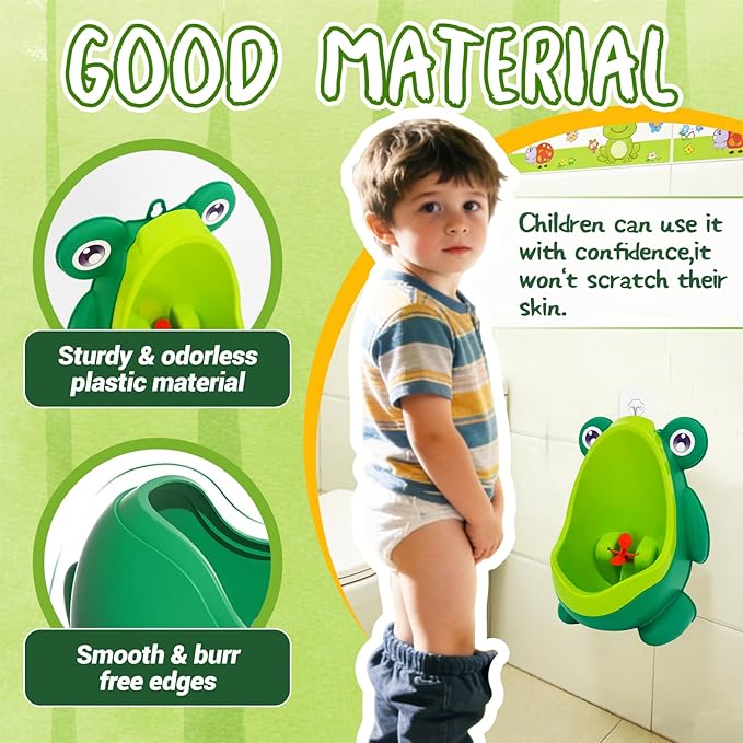 Frog Pee Training,Cute Potty Training Urinal for Boys with Funny Aiming Target,Green Urinals for Toddler Boy