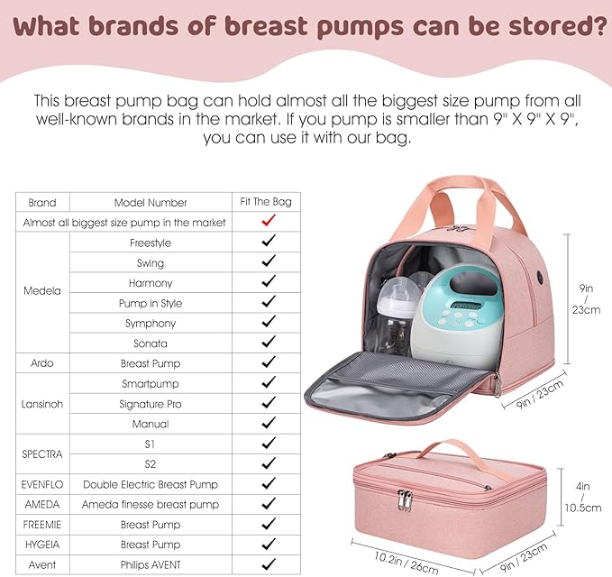OCKLILY Breast Pump Bag Cooler Backpack — Large Insulated Milk Storage for Breastmilk — Wearable Hands-Free Pumping Tote for Working Moms (Pink)