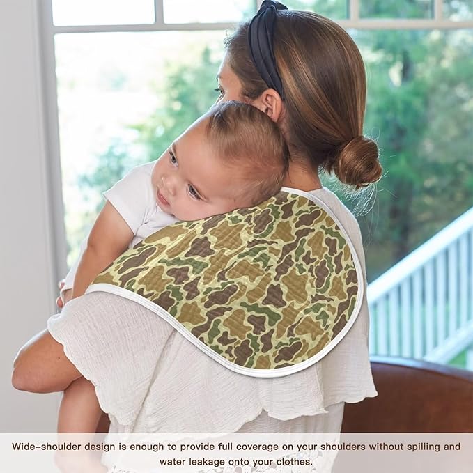 Baby Muslin Burp Cloths Set of 4 Vintage Camo Green Muslin Washcloths Camouflage Retro Brown Army Milk Spit Up Rags Soft Newborn Towel Burp Cloth Bib for Unisex Boys and Girls, 22 x 11 Inch