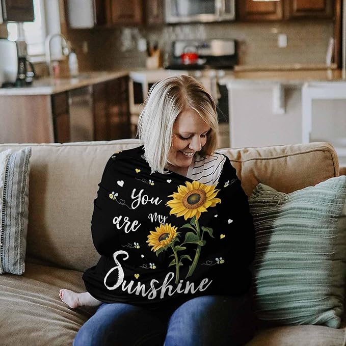 Sunflowers Car Seat Covers for Babies Boy Girl Capony Covers You're My Sunshine Nursing Cover Breastfeeding Scarf Breathable Stretchy Coverage, Floral Bees Black Infant Stroller Cover Shopping Cart