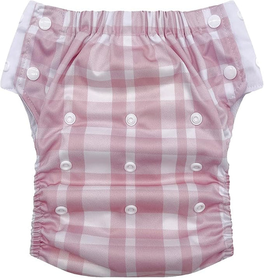 EcoAble Reusable Potty Training Diaper with Insert, Daytime Pull-on Cloth Training Pants for Toddlers and Big Kids (Size 3, Pink Plaid)