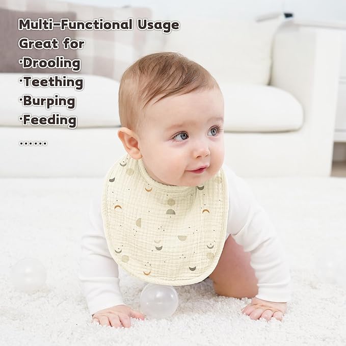 Susurration Muslin Baby Drool Bibs 10Pack Soft Square Adjustable Bandana Bibs for Unisex Baby Girls & Boys
