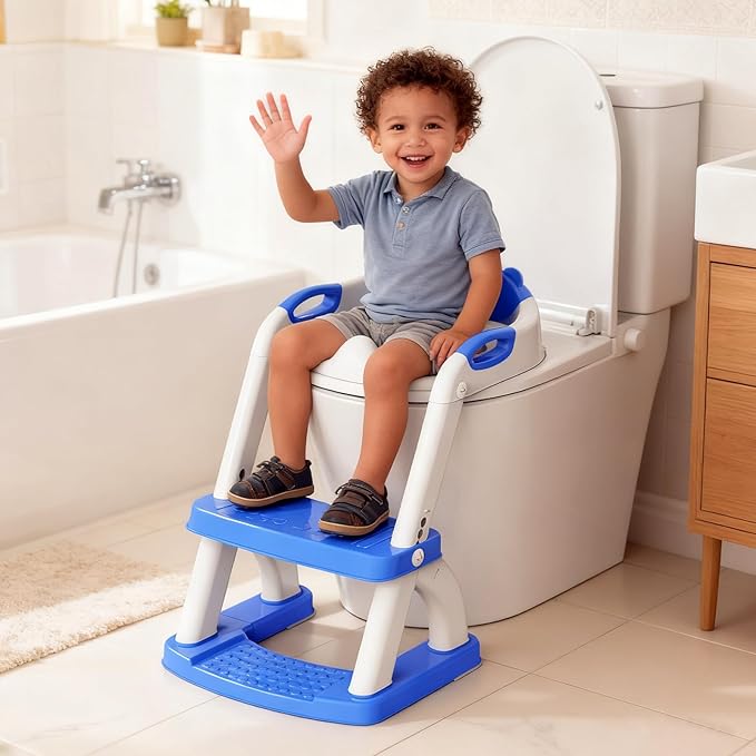 Potty Training Seat with Step Stool Ladder, Toddler Toilet Seat for Boys Girls, Adjustable 6 Heights Fits Round & Elongated Toilets, Anti-Slip Pads & Leak-Proof Guard
