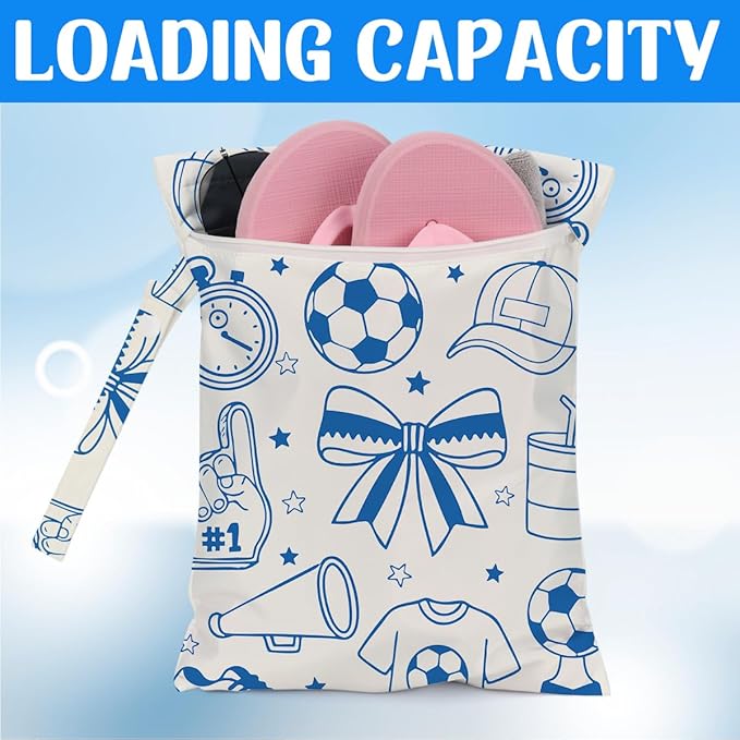 Soccer Wet Dry Wet Bag for Swimsuit Towel Baby Travel Cloth Diapers Beach Gym Toiletries Makeup Storage Bag Summer Vacation Essential Holiday Soccer Themed Gifts Game Day Party