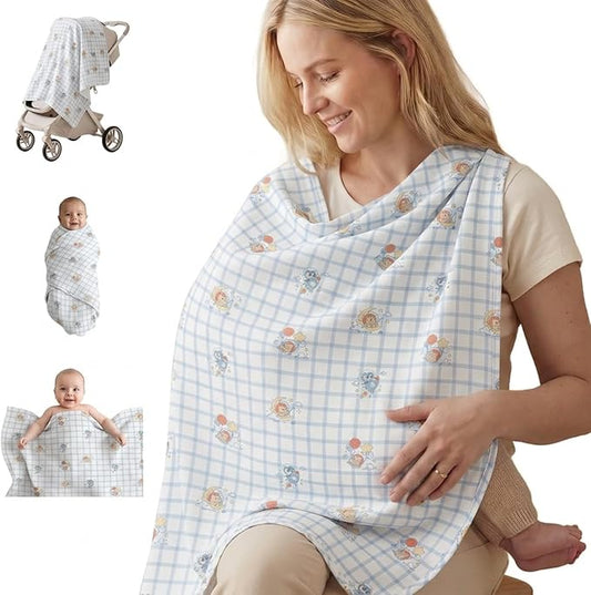 Baby Nursing Cover Muslin Blanket and Nursing Covers with Cute Building Print Multi Use Scarf Carseat Canopy and Baby Essentials for Newborn Boy or Girl (Planets)