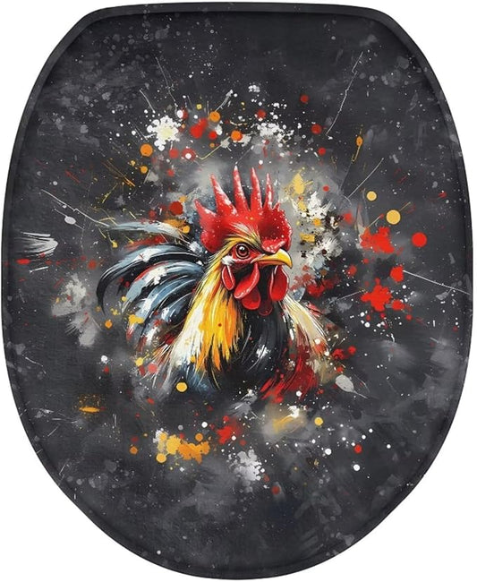 Flannel Fabric Toilet Lid Cover Rooster Print Toilet Lid Cover Bathroom Decor Suitable for Public Bathrooms Long-Term Travel Boarding