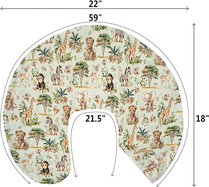 Safari Jungle Animals Baby Nursing Pillow Covers for Boy Girl Lion Zebra Monkey Giraffe Elephant Trees Nursing Slipcovers for Breastfeeding Pillows African Animal Soft Stretchy Cover for Newborn