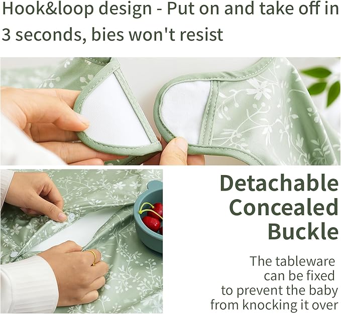 2-Pack Long Sleeve Baby Bib,Coverall Baby Bibs for Eating,Waterproof,Attaches to Highchair&Table,Ages 1 to 3 Years