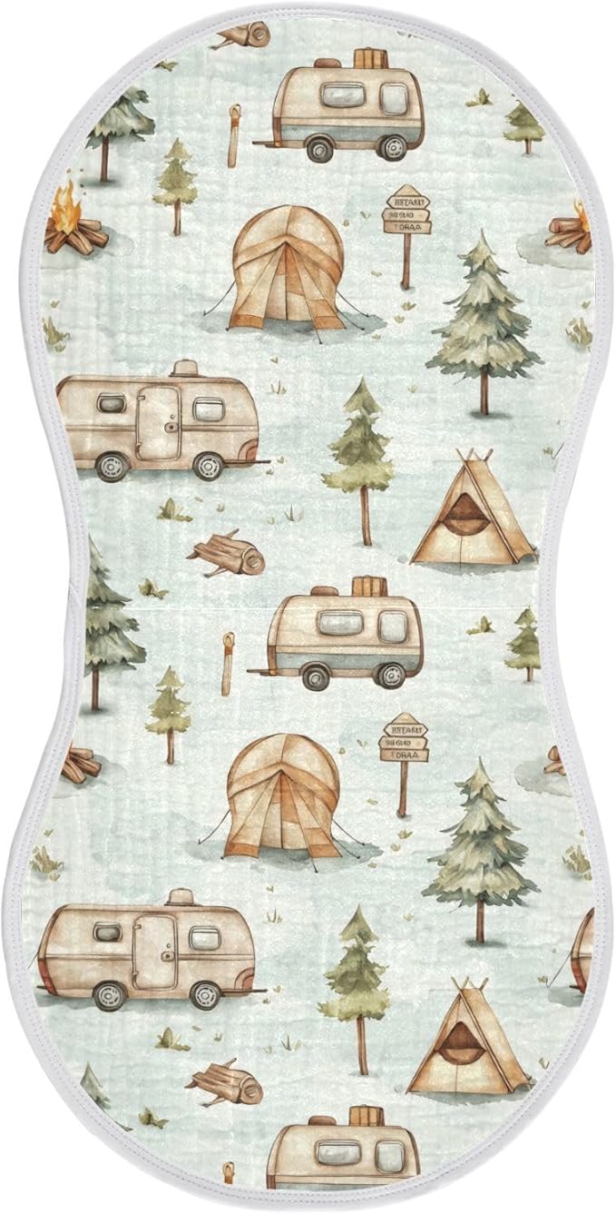 vvfelixl Baby Burp Cloths Cartoon Camping Caravan Baby Newborn Cotton Burping Cloths Set Babys Washcloths 4 Pack