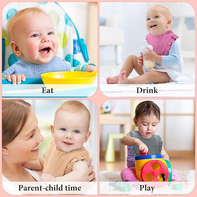 Kenning 18 Pcs Muslin Drool Baby Bibs Ruffle Absorbent Bib with Snap Button Boy Girl for Drooling Teething Infant Newborn